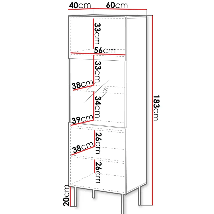 Vetrina alta 60x183h cm 1 anta 2 vani a giorno noce cannettato Gabiot