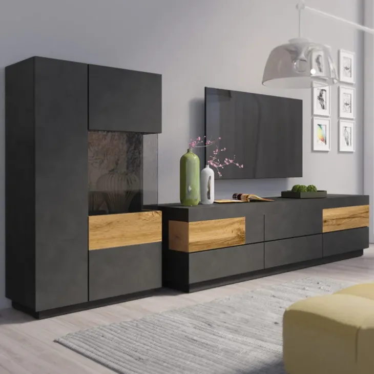 Vetrina bassa 80x139h cm 2 ante destra antracite rovere Bahama