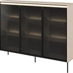 Vetrina bassa 150x118h cm 3 ante led beige nero Camelia