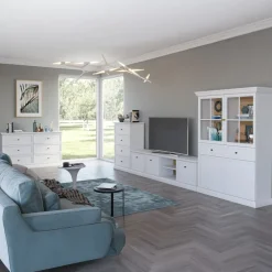 Vetrina moderna 115x162h cm 4 ante 2 cassetti shabby bianco Purro