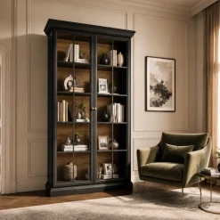 Vetrina moderna 103x200h cm shabby 2 ante con vetro nero grafite Purro