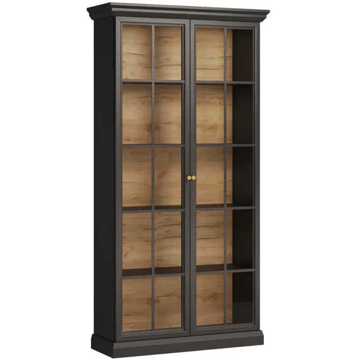 Vetrina moderna 103x200h cm shabby 2 ante con vetro nero grafite Purro