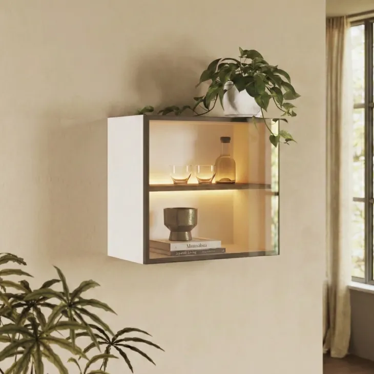 Vetrina sospesa 55x50h cm 1 anta vetro bronzato beige cashmere Sunset