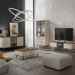 Vetrina 90x191 cm 4 ante 1 cassetto beige cashmere noce Arden