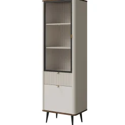 Vetrina 60x191 cm 2 ante 1 cassetto beige cashmere noce Arden