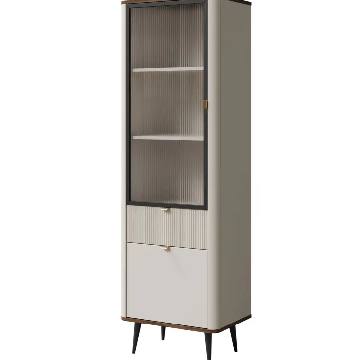 Vetrina 60x191 cm 2 ante 1 cassetto beige cashmere noce Arden
