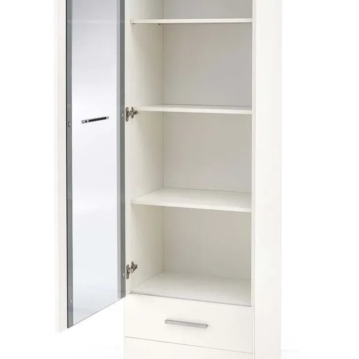 Vetrina 60x200h cm 1 anta 2 cassetti bianco opaco e lucido Viki