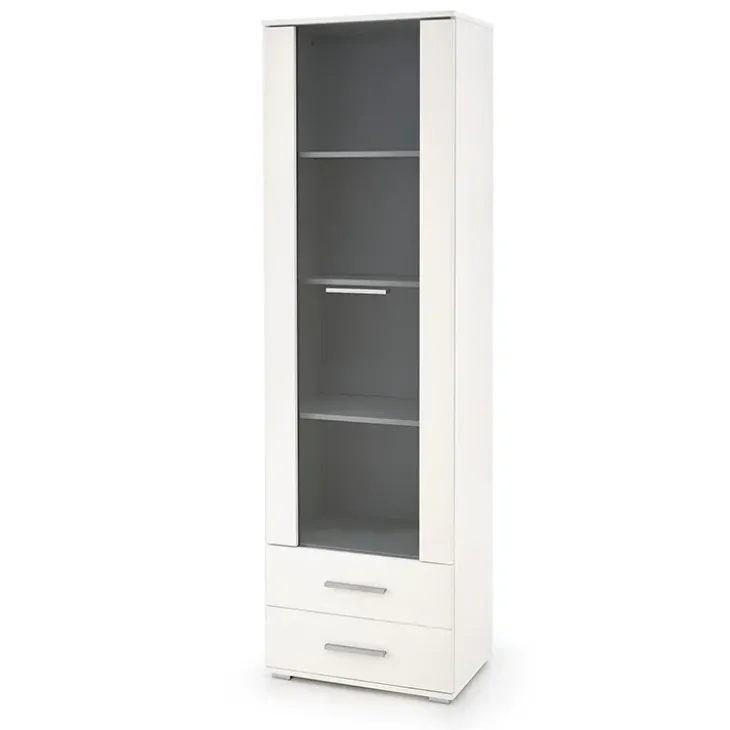 Vetrina 60x200h cm 1 anta 2 cassetti bianco opaco e lucido Viki