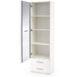 Vetrina 60x200h cm 1 anta 2 cassetti bianco opaco e lucido Viki