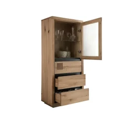 Vetrina 65x148h cm 1 anta 3 cassetti legno massello rovere Tarselia