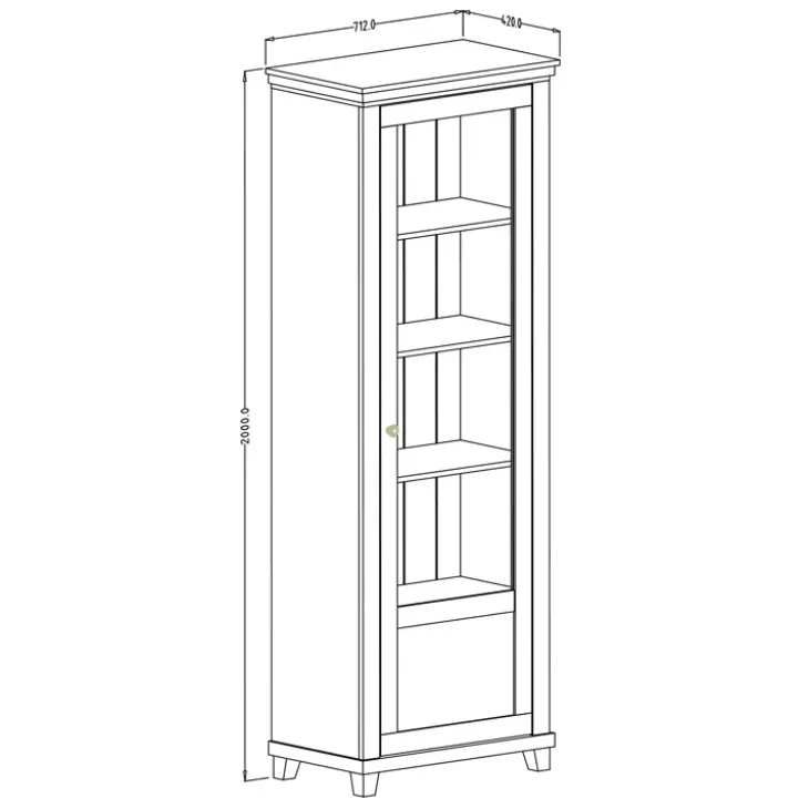 Vetrina 71x200h cm 1 anta destra soggiorno verde quercia Texel