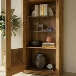 Vetrina 62x201h cm 1 anta legno massello rovere Ebania