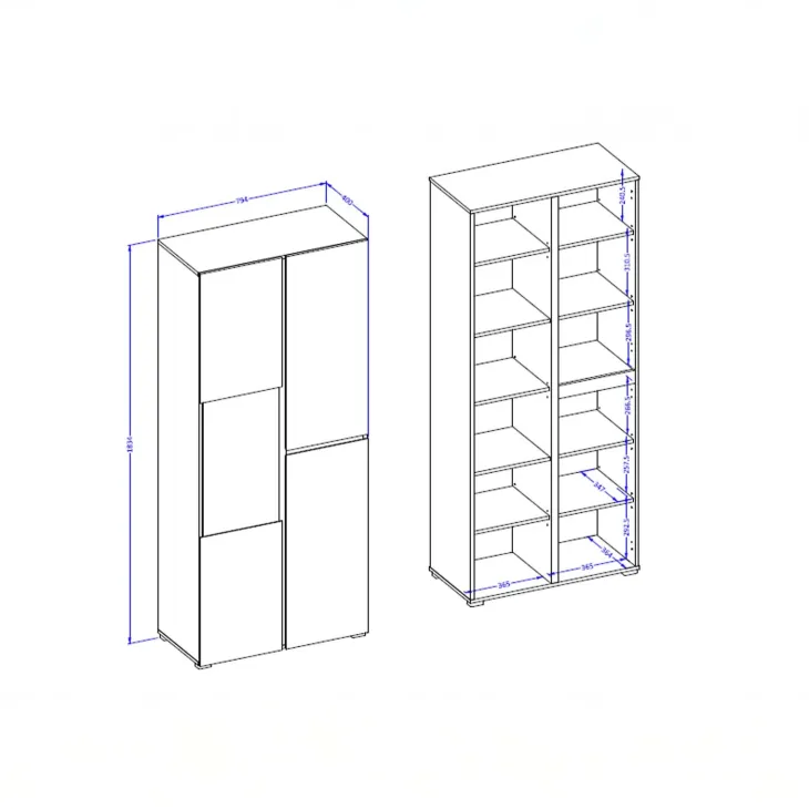 Vetrina 80x184h cm 4 ante bianco opaco Lolla