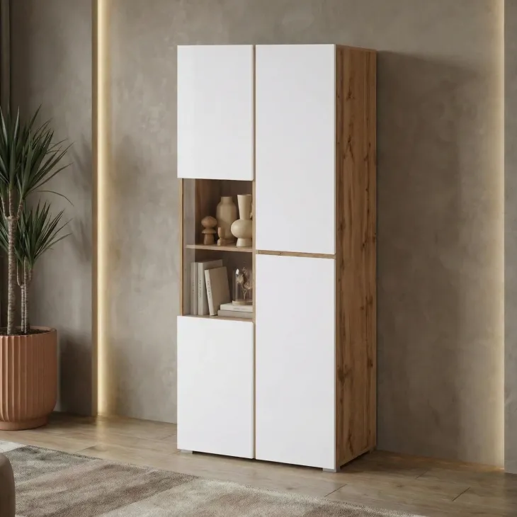 Vetrina 80x184h cm 4 ante bianco rovere Lolla