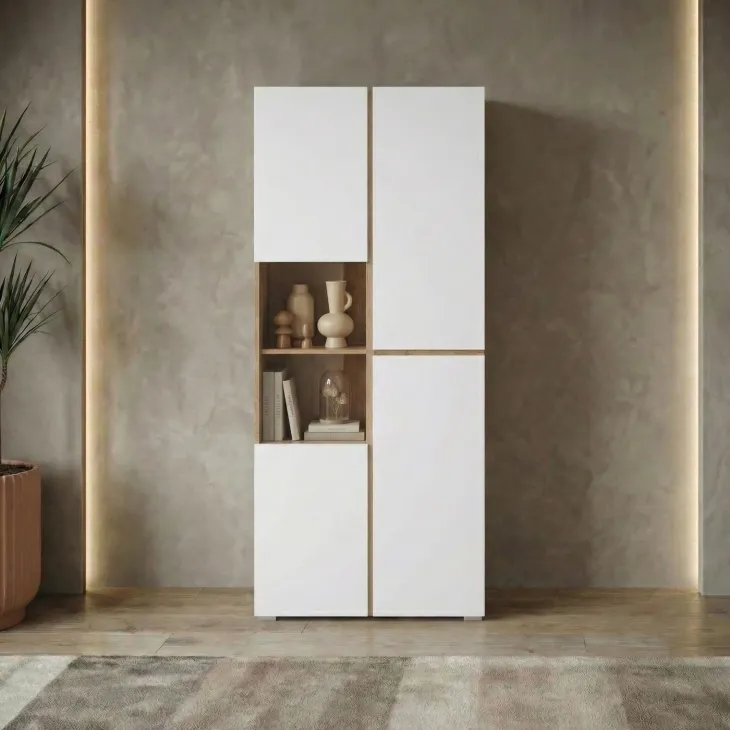 Vetrina 80x184h cm 4 ante bianco rovere Lolla