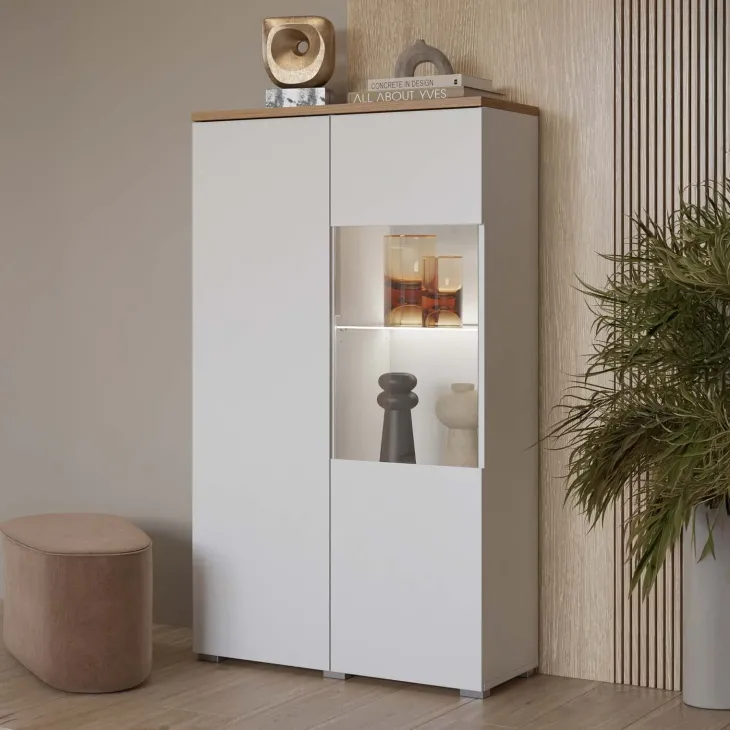 Vetrina 80x140h cm 2 ante bianco rovere Ischia