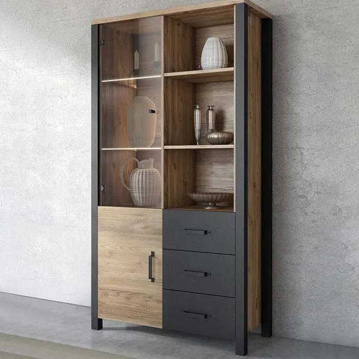 Vetrina 101x191h cm 2 ante 3 cassetti moderna quercia nero opaco Nebraska