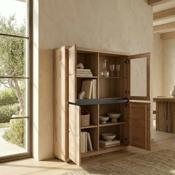 Vetrina 103x148h cm 4 ante legno massello rovere Tarselia