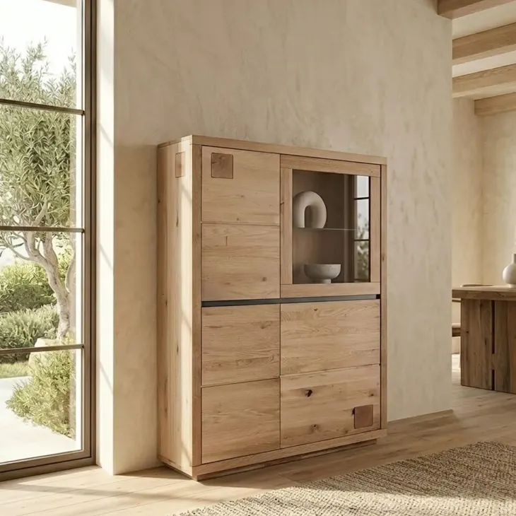 Vetrina 103x148h cm 4 ante legno massello rovere Tarselia
