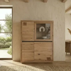 Vetrina 103x148h cm 4 ante legno massello rovere Tarselia