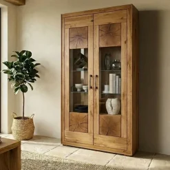 Vetrina 110x201h cm 2 ante legno massello rovere Ebania
