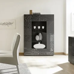 Vetrina 121x166h cm 2 ante moderna grigio scuro con serigrafia Paradise