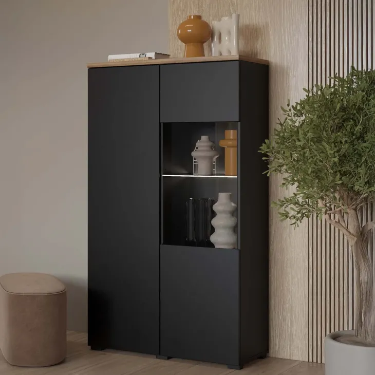 Vetrina 80x140h cm 2 ante nero rovere Ischia