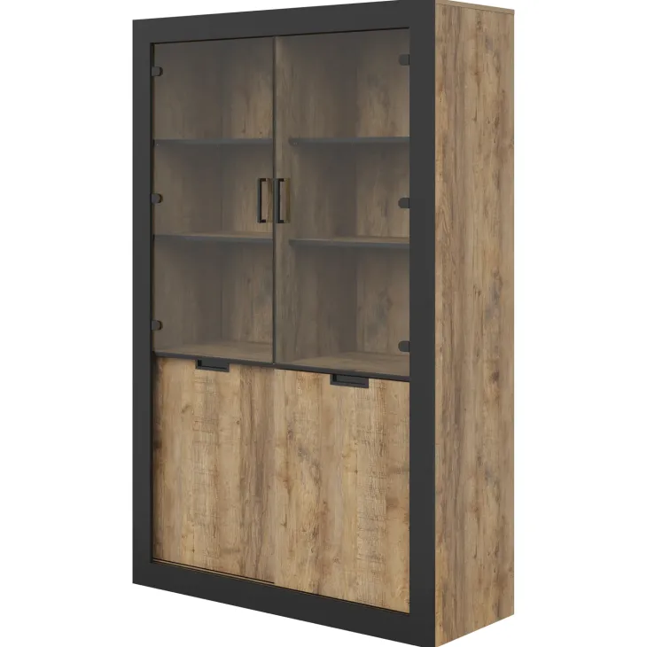 Vetrina 120x187h cm 4 ante rovere rustico nero Ilyssa