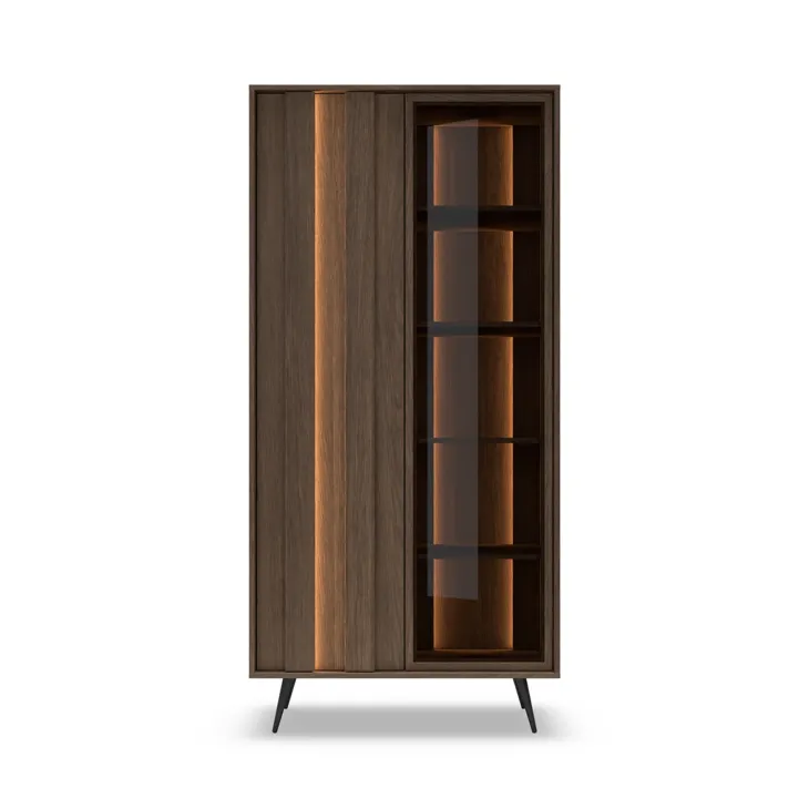Vetrina 94x196h cm con led 2 ante 5 ripiani reversibile soggiorno noce Bois