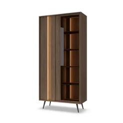 Vetrina 94x196h cm con led 2 ante 5 ripiani reversibile soggiorno noce Bois