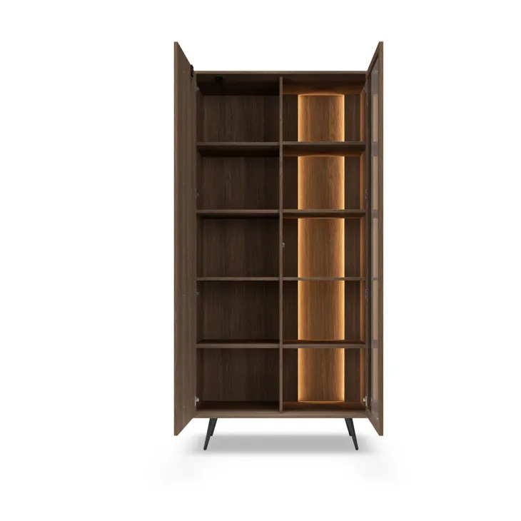Vetrina 94x196h cm con led 2 ante 5 ripiani reversibile soggiorno noce Bois