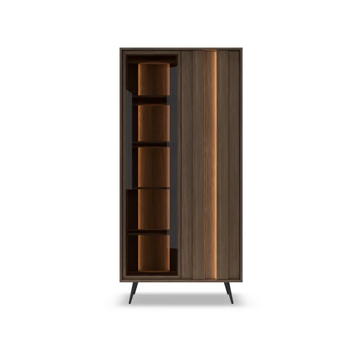 Vetrina 94x196h cm con led 2 ante 5 ripiani reversibile soggiorno noce Bois