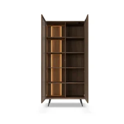 Vetrina 94x196h cm con led 2 ante 5 ripiani reversibile soggiorno noce Bois