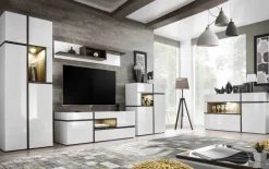 Vetrina 70x197h cm soggiorno moderno bianco opaco e lucido Mackay Gihome®