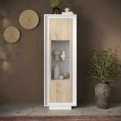 Vetrinetta 67x197cm 1 anta moderna bianco opaco rovere chiaro Deluxe