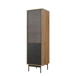 Vetrinetta 52x180h cm 1 anta 3 cassetti con led soggiorno rovere nero Herning