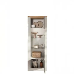 Vetrinetta 67x191h cm 1 anta con led bianco lucido rovere chiaro Istria