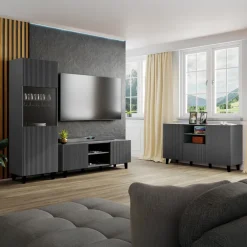 Vetrinetta 60x183h cm 1 anta moderna cannettato antracite Essence