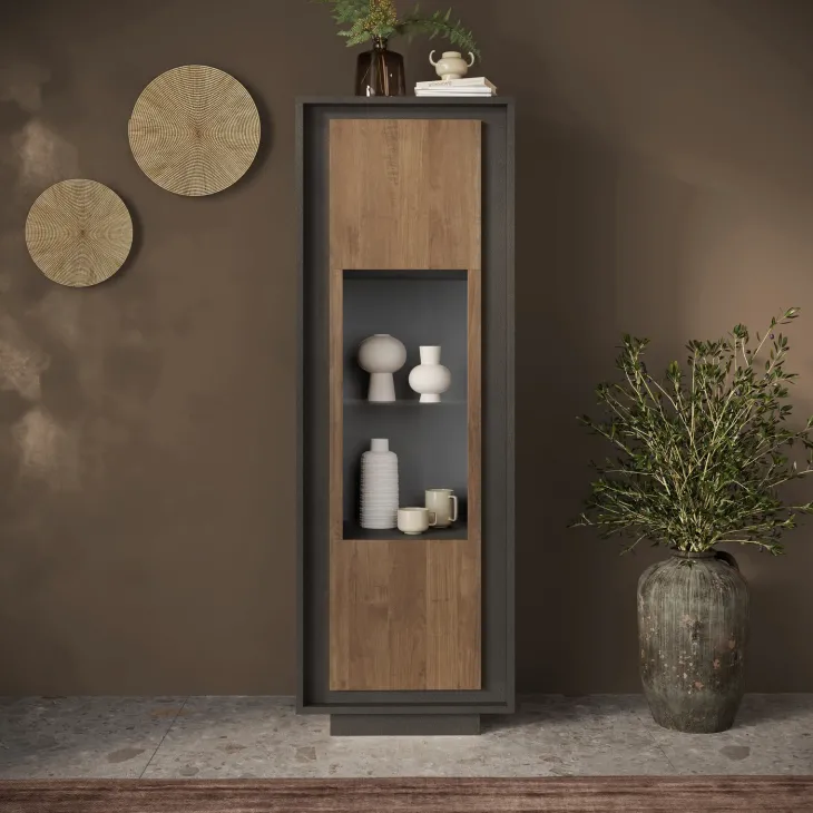 Vetrinetta 67x197h cm 1 anta moderna antracite rovere scuro Deluxe