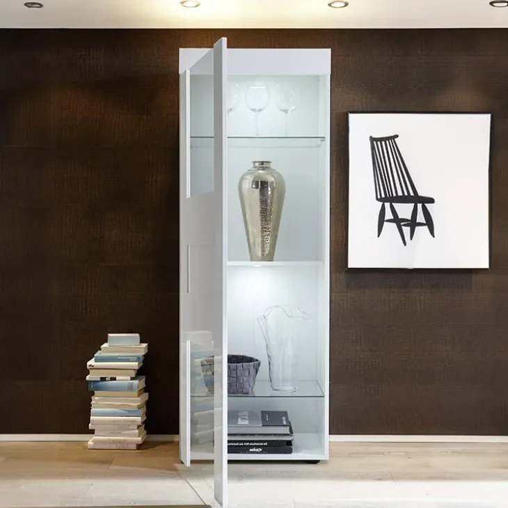 Vetrinetta 61x167h cm 1 anta soggiorno bianco laccato lucido Easy