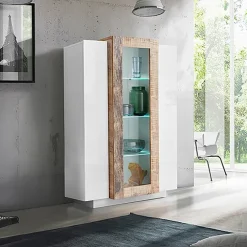 Vetrinetta 80x121h cm 2 ante bianco lucido rovere Milos Gihome®