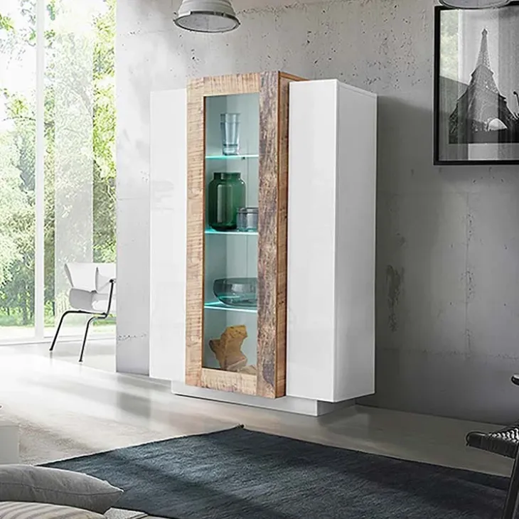 Vetrinetta 80x121h cm 2 ante bianco lucido rovere Milos Gihome®