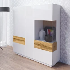 Vetrinetta 130x139h cm 3 ante bianco lucido rovere Bahama