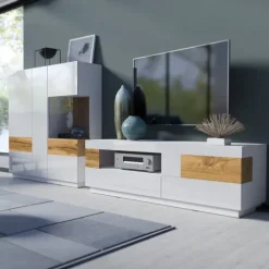 Vetrinetta 130x139h cm 3 ante bianco lucido rovere Bahama