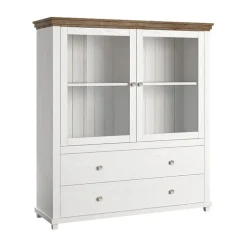 Vetrinetta 126x138h cm 2 ante 2 cassetti bianco frassinato rovere Texel