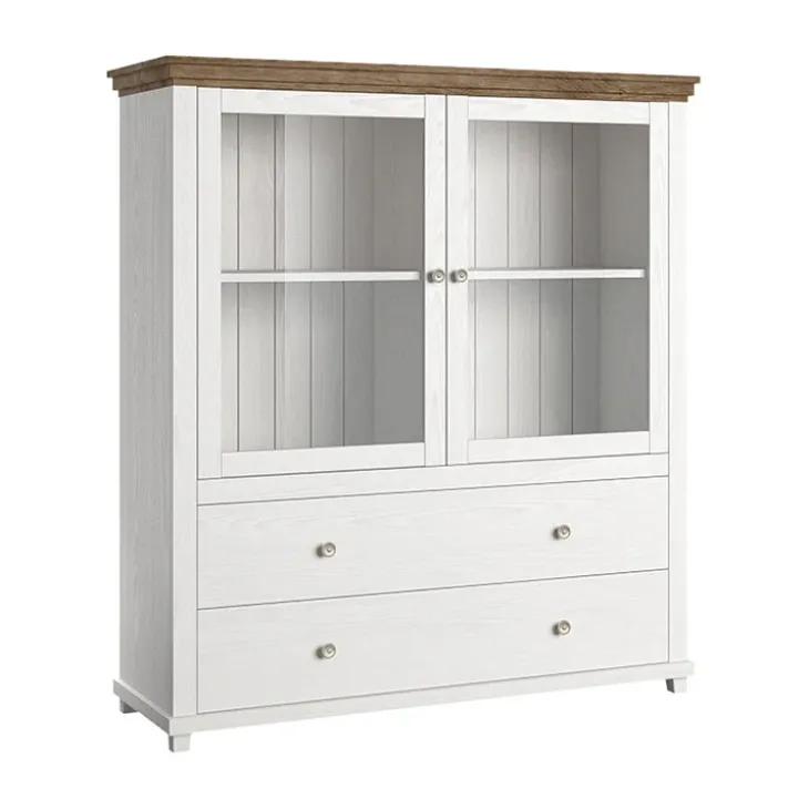 Vetrinetta 126x138h cm 2 ante 2 cassetti bianco frassinato rovere Texel