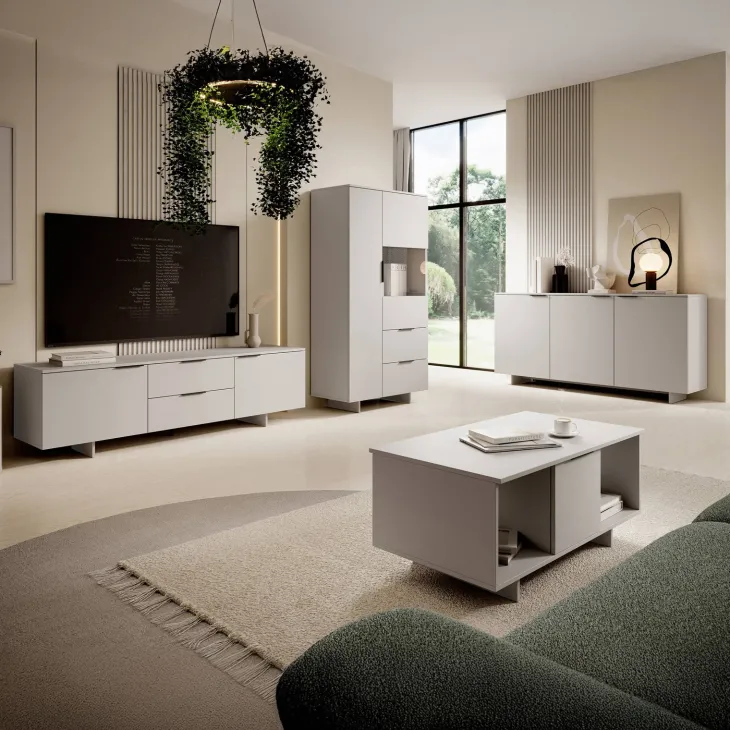 Vetrinetta 90x170h cm 2 ante 2 cassetti soggiorno beige cashmere Stone