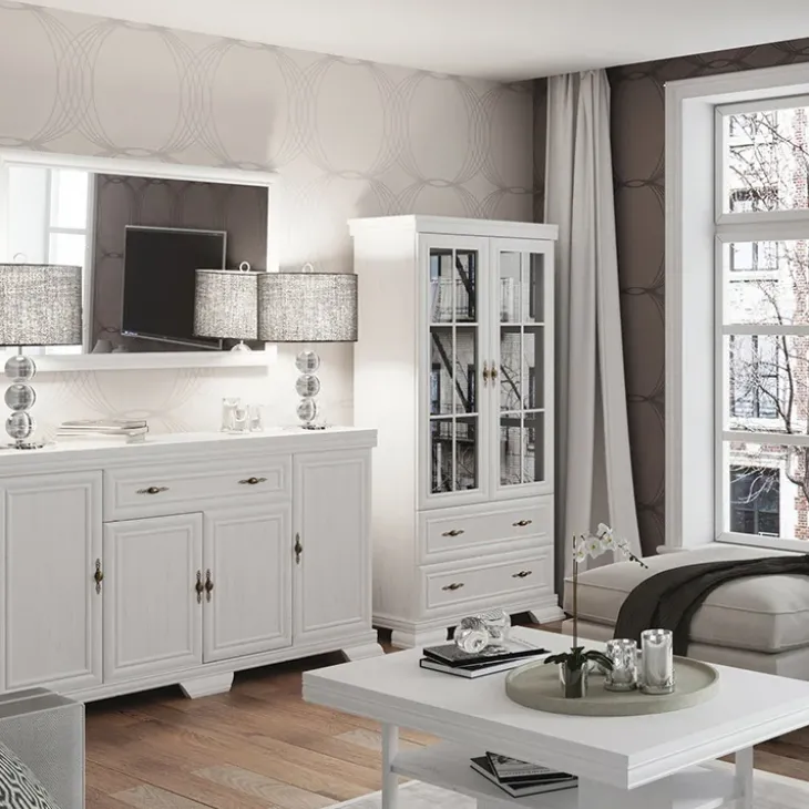 Vetrinetta 88x193h cm 2 ante con vetro 2 cassetti shabby bianco frassinato Kelly
