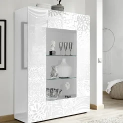 Vetrinetta 121x166h cm 2 ante moderna bianco lucido serigrafato Paradise