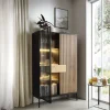 Vetrinetta 104x166h cm 2 ante moderna nero rovere antico cannettato Bali